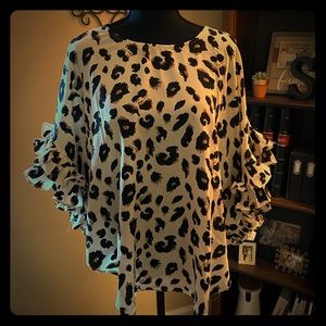 NWOT Jodifl Cheetah Print Blouse w/ Ruffle Sleeves